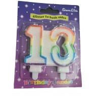 Rainbow Glitter Age 13 Candle 